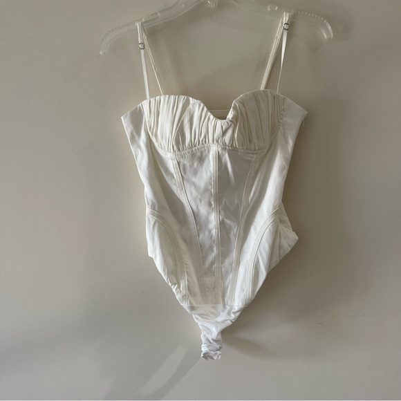 Zara Corset Sweetheart Neckline Linen Blend White Bodysuit - Picture 5 of 10